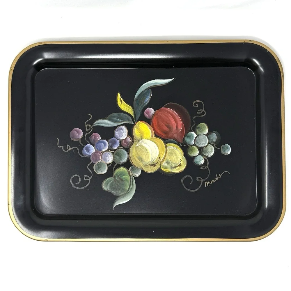 Vintage Tole Painted Metal Lap/Serving Tray set of‎ 4 ~17.5